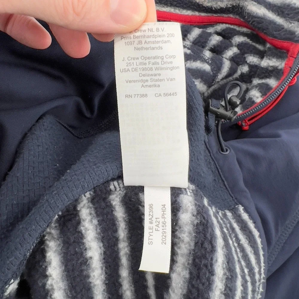 J.Crew Men L Nordic Full Zip Long Sleeve Fleece Jacket Navy Grey Striped Pockets